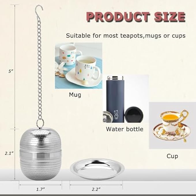 إكسفور مصفاة شاي مكونة من قطعتين من مصفاة الشاي المصنوعة من الفولاذ المقاوم للصدأ للشاي السائب، ومصفاة أوراق الشاي السائبة، وحامل كرات شاي شبكي دقيق مع خطاف سلسلة، وأكياس فلتر شاي قابلة لإعادة الاستخدام، وموزعات - Image 5
