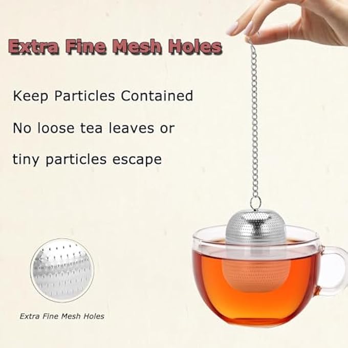 إكسفور مصفاة شاي مكونة من قطعتين من مصفاة الشاي المصنوعة من الفولاذ المقاوم للصدأ للشاي السائب، ومصفاة أوراق الشاي السائبة، وحامل كرات شاي شبكي دقيق مع خطاف سلسلة، وأكياس فلتر شاي قابلة لإعادة الاستخدام، وموزعات - Image 2