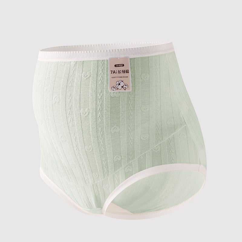 Jacquard Pure Cotton Pregnant Womens High-waist Super-elastic Pregnant Early, Middle and Late Pregnancy Pure Cotton Anti-bacterial Crotch Briefs for Women Vanilla green - Image 1