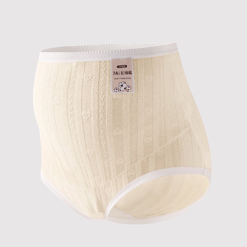 Jacquard Pure Cotton Pregnant Womens High-waist Super-elastic Pregnant Early, Middle and Late Pregnancy Pure Cotton Anti-bacterial Crotch Briefs for Women Vanilla green - Image 4