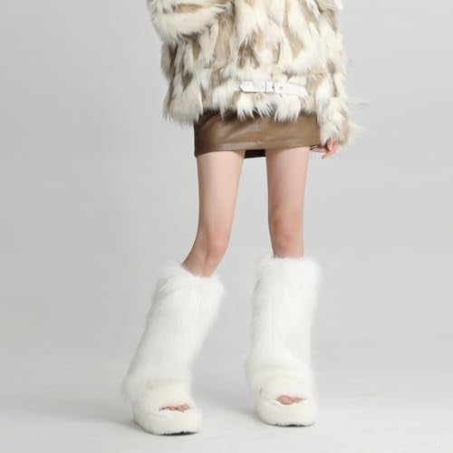 XEPST Faux Fur Fuzzy Leg Warmers Furry Boot Covers for Women, Warm Fuzzy Boot Cuff Boot Sleeves Leg Warmers for Party Costumes - White - Image 4