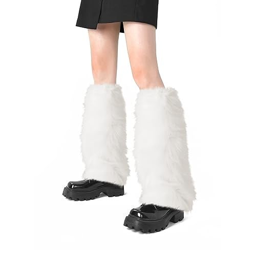 XEPST Faux Fur Fuzzy Leg Warmers Furry Boot Covers for Women, Warm Fuzzy Boot Cuff Boot Sleeves Leg Warmers for Party Costumes - White - Image 1