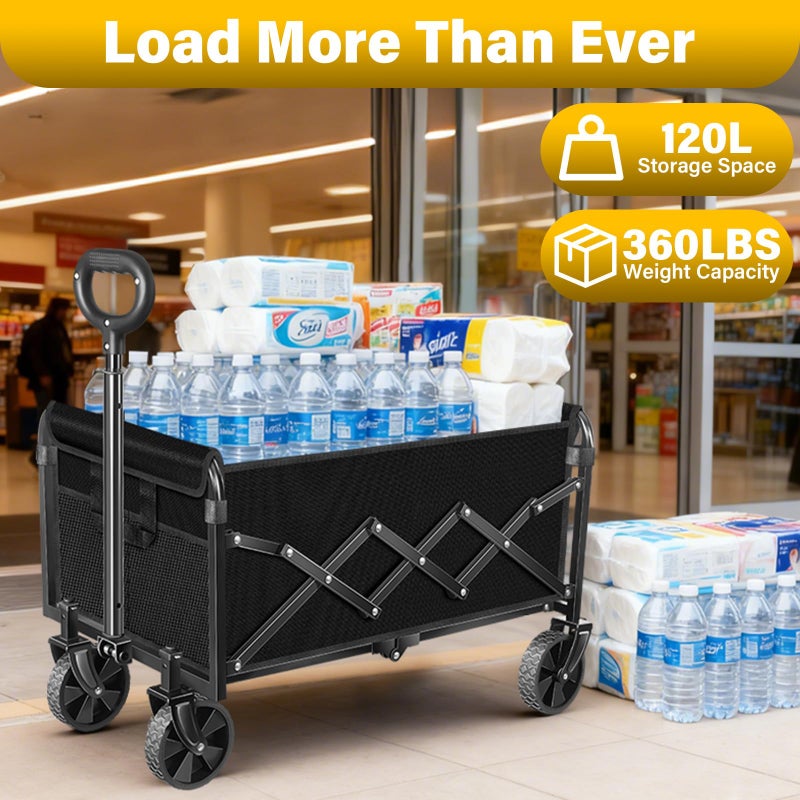 ARTIST'S DREAM Wagons Carts Foldable, Collapsible Wagon with Wheels â€” Foldable Wagon for Groceries,Picnic,Beach,Camping, Small Hauls, Apartment Moving Storage, Portable Utility Folding Wagon Cart, 360lbs, Black - Image 3