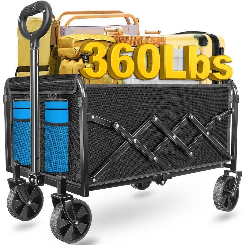 ARTIST'S DREAM Wagons Carts Foldable, Collapsible Wagon with Wheels â€” Foldable Wagon for Groceries,Picnic,Beach,Camping, Small Hauls, Apartment Moving Storage, Portable Utility Folding Wagon Cart, 360lbs, Black - Image 1