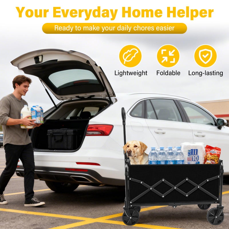 ARTIST'S DREAM Wagons Carts Foldable, Collapsible Wagon with Wheels â€” Foldable Wagon for Groceries,Picnic,Beach,Camping, Small Hauls, Apartment Moving Storage, Portable Utility Folding Wagon Cart, 360lbs, Black - Image 4