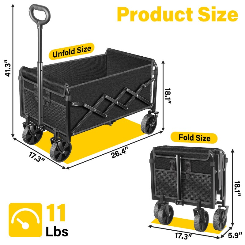 ARTIST'S DREAM Wagons Carts Foldable, Collapsible Wagon with Wheels â€” Foldable Wagon for Groceries,Picnic,Beach,Camping, Small Hauls, Apartment Moving Storage, Portable Utility Folding Wagon Cart, 360lbs, Black - Image 2