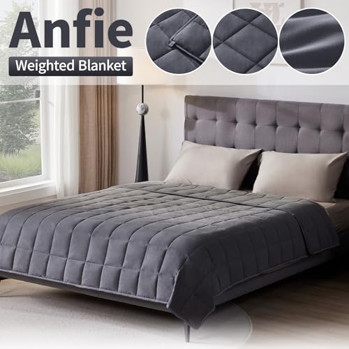 anfie Weighted Blanket Queen Size (60"x80" 20lbs),Ultra Soft and Cozy Cooling Weighted Blanket Queen Size for Adult,Heavy Blanket with Machine Washable Soft Blanket, Dark Grey - Image 5