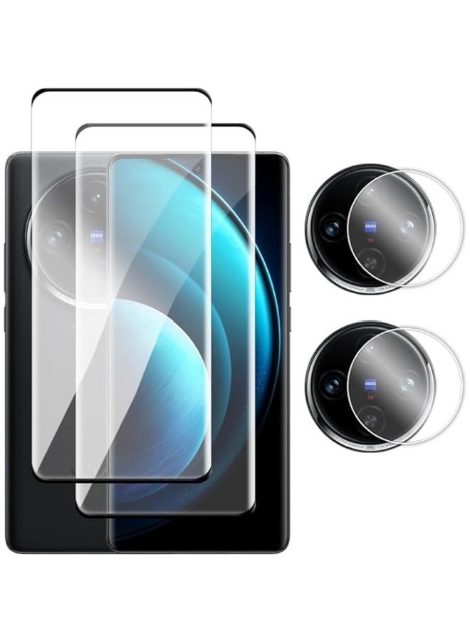 【2+2 حزمة】 زجاج مقوى متوافق مع حامي شاشة Vivo X100 Pro 5G + حامي عدسة الكاميرا، 【مانع للخدوش】 【خالي من الفقاعات】 صلابة 9H زجاج مقوى شفاف عالي الجودة. - Image 1