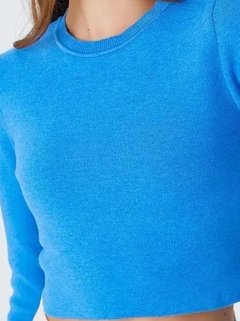 Mixray Maya Blue Mixray Long Sleeve Basic Crop Knit Top for Women | Best Price UAE