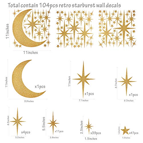 Easma Retro Starburst Wall Decals Stars Wall Stickers Atomic Star Vinyl Decal Star Walls Decals Celestial Decor Girls Room Wall Sticker Peel and Stick Moon Walls Decal - Image 2