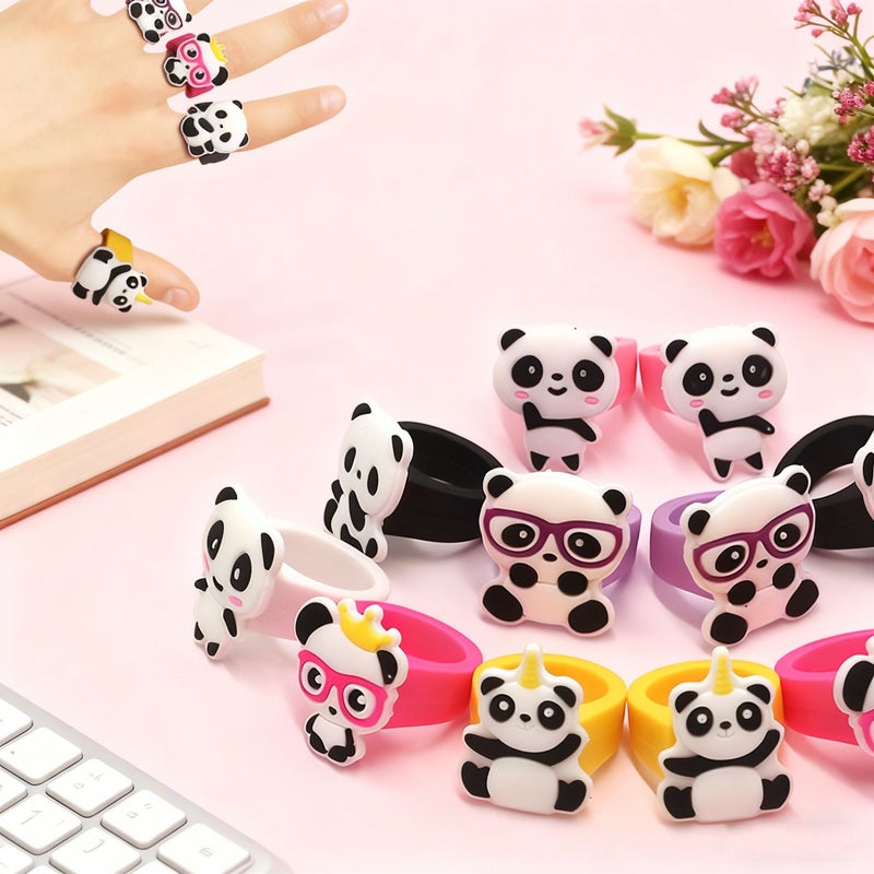 15 Pcs Panda Rubber Rings Toys for Kids Party Favors Birthday Gifts Classroom Prizes - Image 1