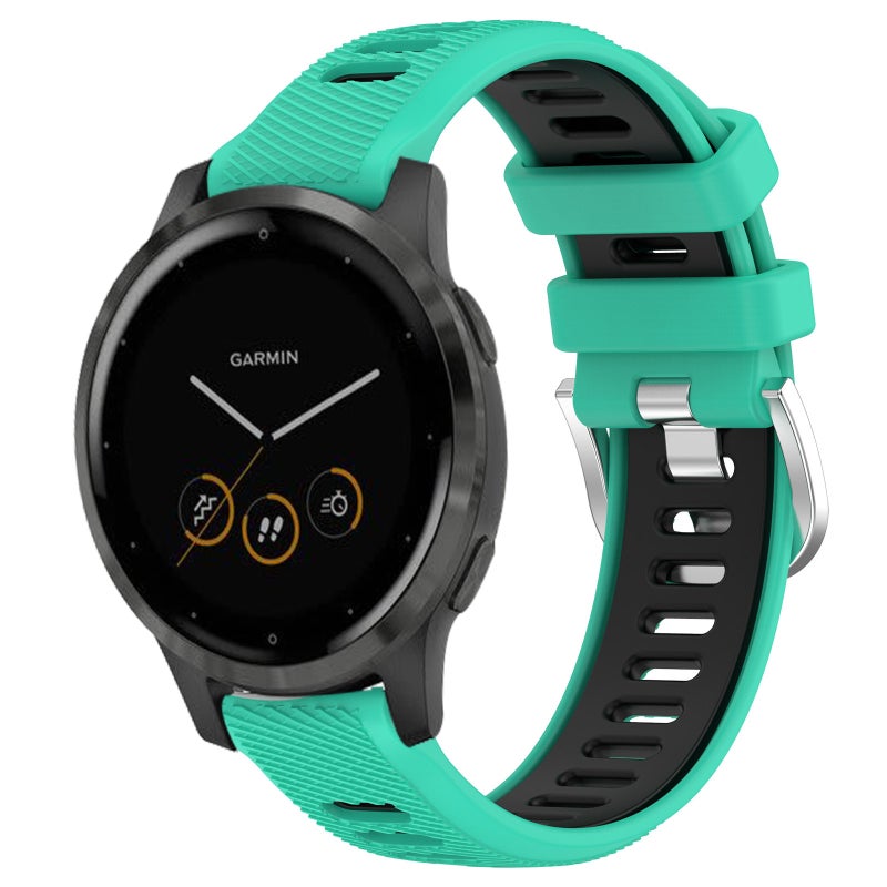 S-TOP For Garmin Vivoactive 4S 18mm Sports Two-Color Steel Buckle Silicone Watch Band(Lake Blue+Black) - Image 1