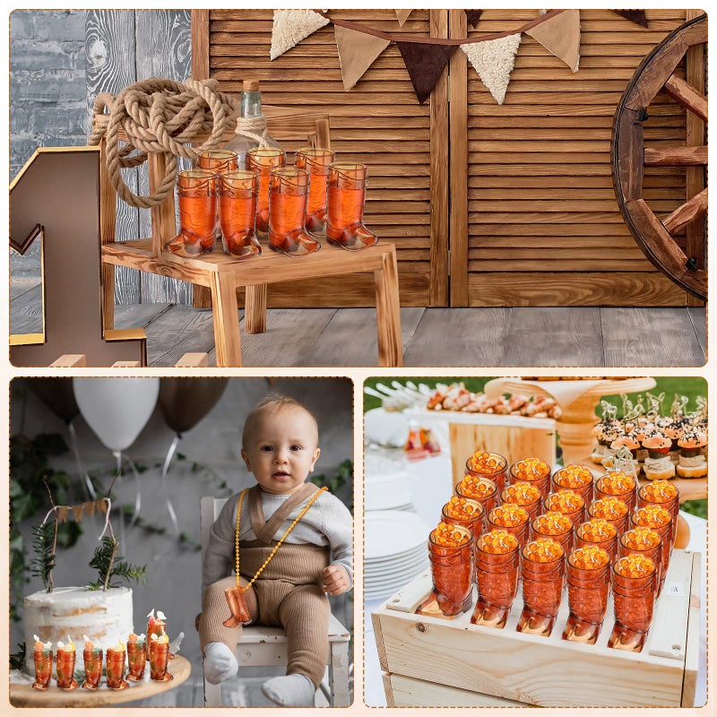 Sieral 12 Pcs Cowboy Boot Shot Glasses on Beaded Necklace Plastic Reusable Cowgirl Shot Boot Glasses Necklace Party Cups for Cowboy Cowgirl Bachelorette Carnival Western Birthday (Transparent Brown) - Image 5