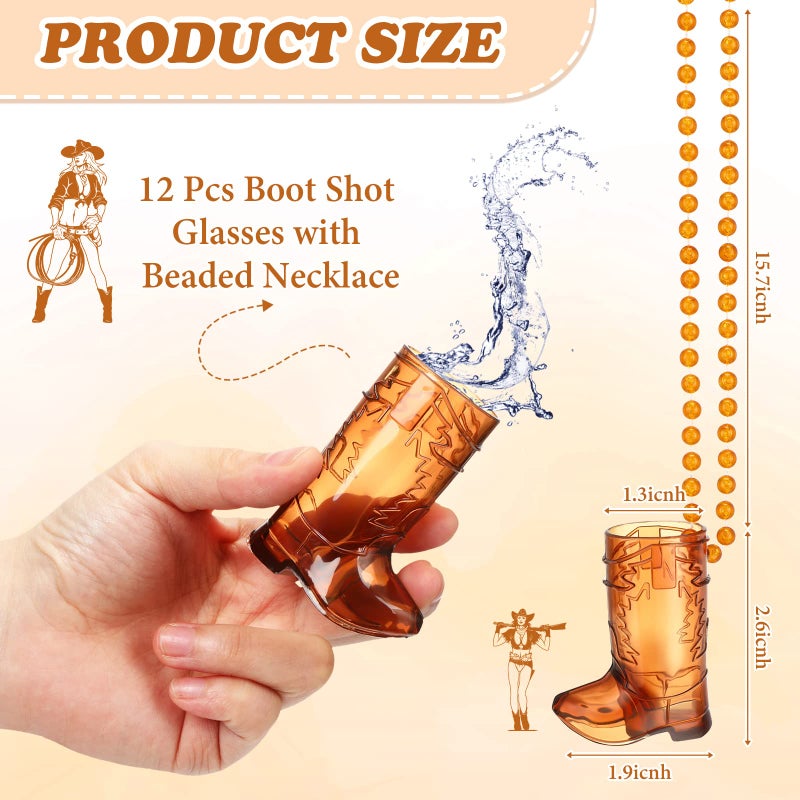 Sieral 12 Pcs Cowboy Boot Shot Glasses on Beaded Necklace Plastic Reusable Cowgirl Shot Boot Glasses Necklace Party Cups for Cowboy Cowgirl Bachelorette Carnival Western Birthday (Transparent Brown) - Image 3