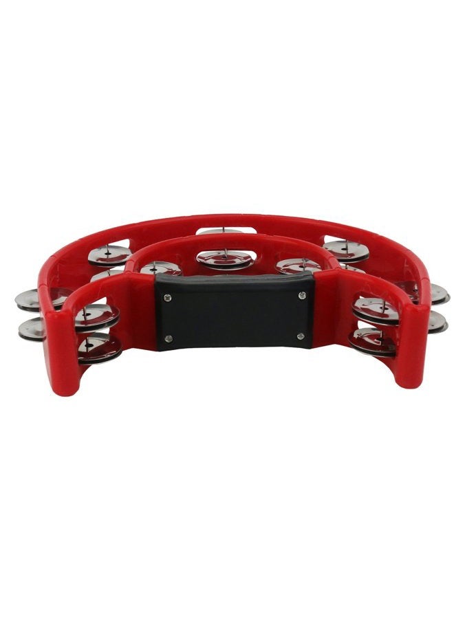 Ogrmar Double Row Handled Tambourine Metal Jingles Hand Held Percussion Drum with Ergonomic Handle Grip for Gift KTV/Party/Kids Toy (Red) - Image 3