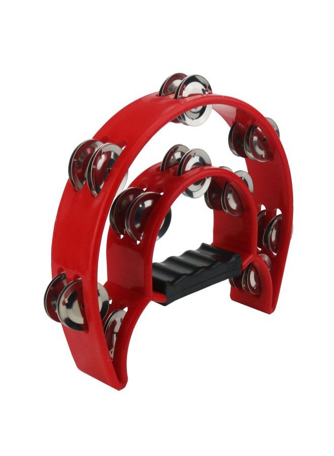 Ogrmar Double Row Handled Tambourine Metal Jingles Hand Held Percussion Drum with Ergonomic Handle Grip for Gift KTV/Party/Kids Toy (Red) - Image 4