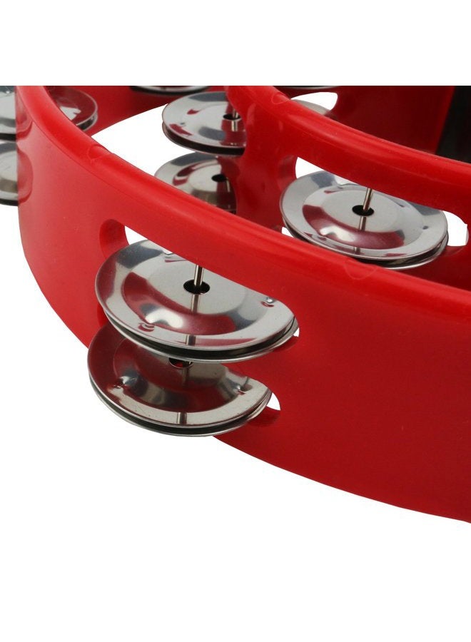 Ogrmar Double Row Handled Tambourine Metal Jingles Hand Held Percussion Drum with Ergonomic Handle Grip for Gift KTV/Party/Kids Toy (Red) - Image 2