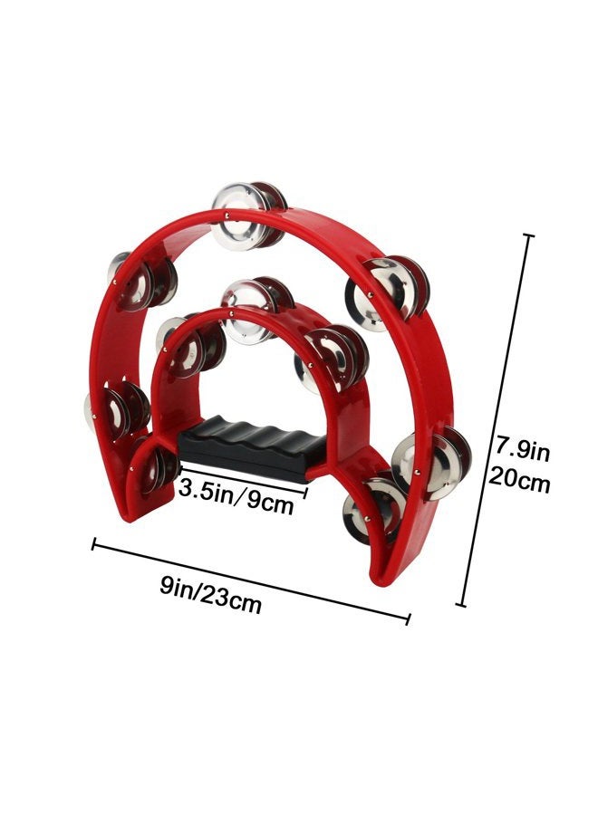 Ogrmar Double Row Handled Tambourine Metal Jingles Hand Held Percussion Drum with Ergonomic Handle Grip for Gift KTV/Party/Kids Toy (Red) - Image 5