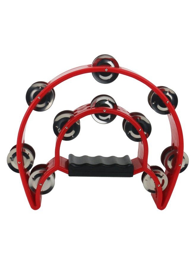 Ogrmar Double Row Handled Tambourine Metal Jingles Hand Held Percussion Drum with Ergonomic Handle Grip for Gift KTV/Party/Kids Toy (Red) - Image 1