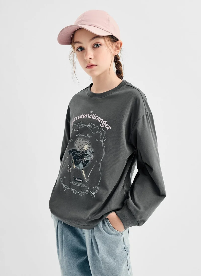 Balabala Kids Girl Round v-neck long-sleeved T-shirt