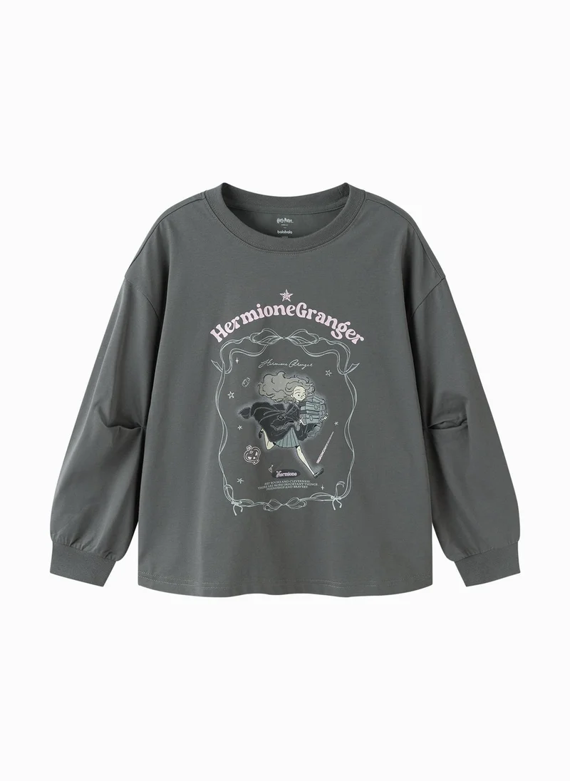 Balabala Kids Girl Round v-neck long-sleeved T-shirt