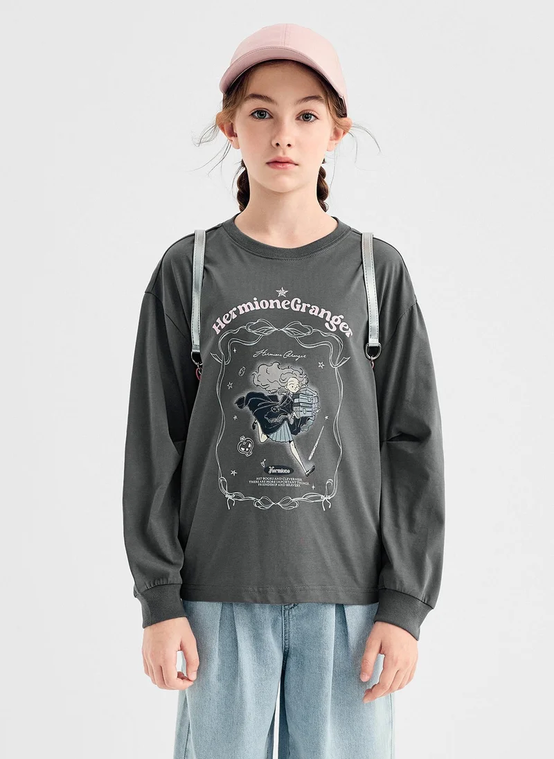 Balabala Kids Girl Round v-neck long-sleeved T-shirt