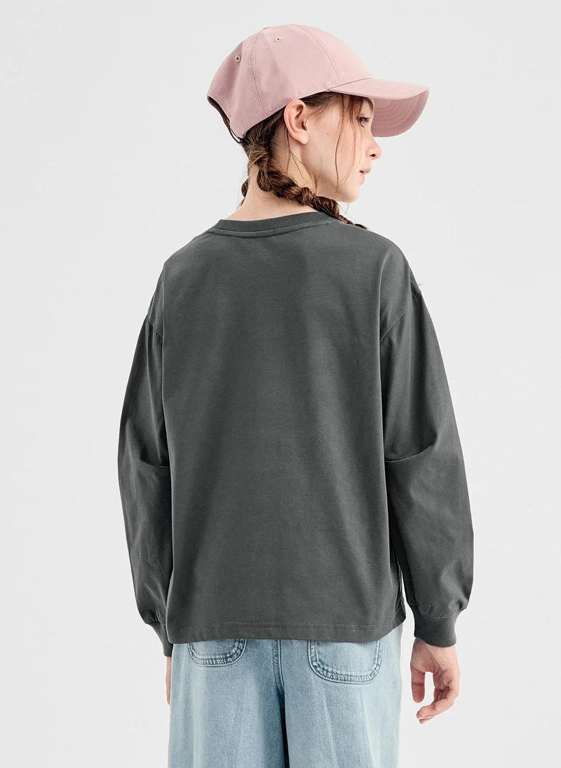 Balabala Kids Girl Round v-neck long-sleeved T-shirt