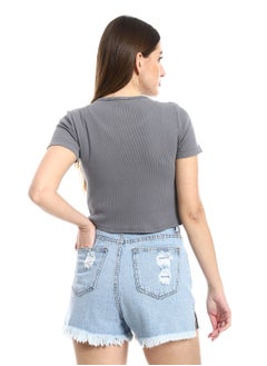 Half-sleeve crop top with buttons on the front, gray - pzsku/Z11F2E3D9FAF3CAC97CB1Z/45/_/1710279893/8da5b44f-28bf-487c-972c-8c2e5391cee4