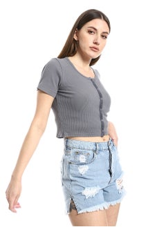 Half-sleeve crop top with buttons on the front, gray - pzsku/Z11F2E3D9FAF3CAC97CB1Z/45/_/1710279894/c5b8fb48-0a0c-40b6-b810-f1276f915a8a