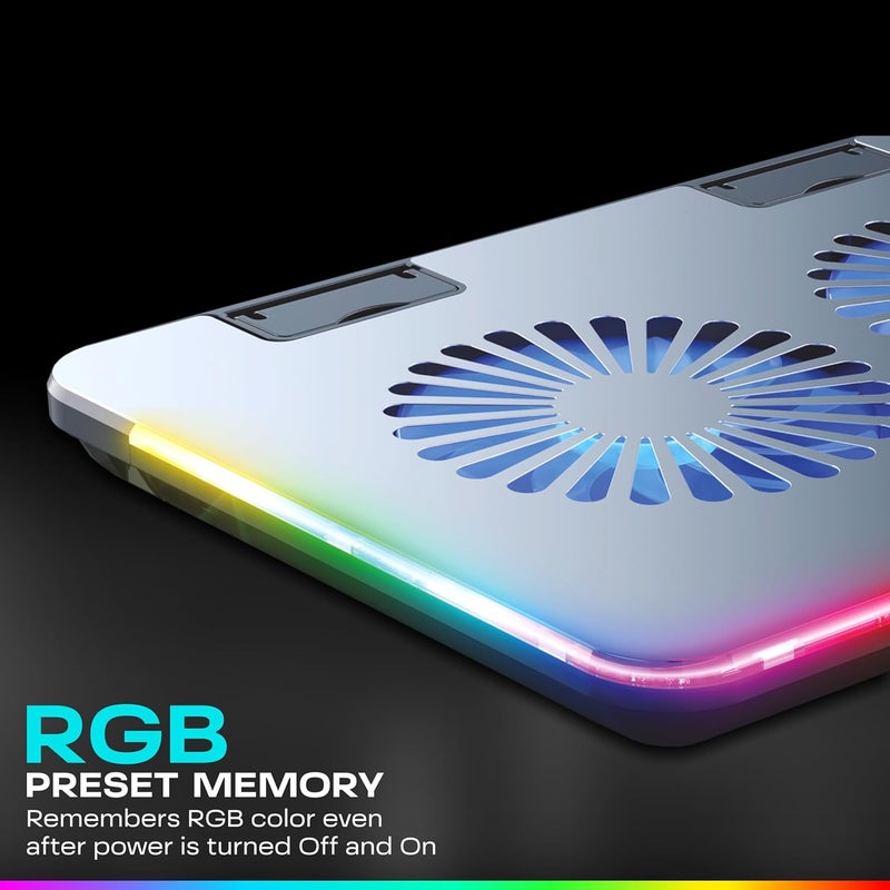 tag Gamerz Silverbolt Laptop Cooling Pad – Aluminium Metal Build, Dual Silent Blue LED Turbo Fans, 10 RGB Modes, Detachable Mobile Holder, 7 Level Height Adjustment, Dual USB Hub, Anti Slip Baffle - Image 3