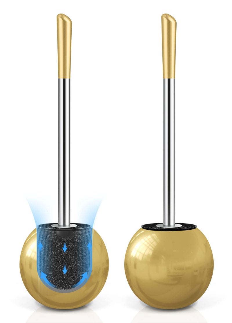 Wsedor Toilet Brush and Holder 2 Pack, 304 Stainless Steel Toilet Brush with Extended and Durable Comfortable Brush Handle, Toilet Bowl Brush for Bathroom Toilet - Ergonomic, Pratical Durable (Gold) - Image 1