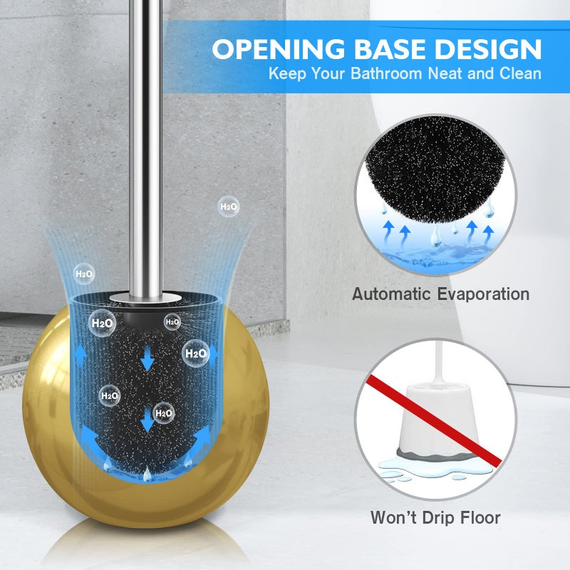 Wsedor Toilet Brush and Holder 2 Pack, 304 Stainless Steel Toilet Brush with Extended and Durable Comfortable Brush Handle, Toilet Bowl Brush for Bathroom Toilet - Ergonomic, Pratical Durable (Gold) - Image 5