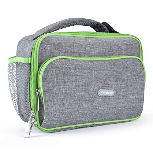 Amersun Lunch Box for Men - Sturdy Insulated Lunch Bag with 2 Pockets & Padded Liner Keep Food Warm Cold for Long Time,Water-resistant Thermal Lunch Cooler for Women Adult Travel Picnic Work,Grey - Image 1