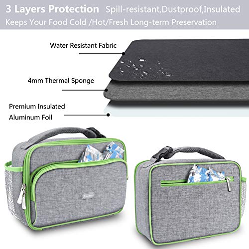 Amersun Lunch Box for Men - Sturdy Insulated Lunch Bag with 2 Pockets & Padded Liner Keep Food Warm Cold for Long Time,Water-resistant Thermal Lunch Cooler for Women Adult Travel Picnic Work,Grey - Image 5