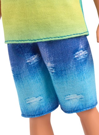 Fashionistas Ken Doll #236 with Black Hair, Wearing Blue and Green Ombre Tank with Jean Shorts and Silver Sneakers - view 5