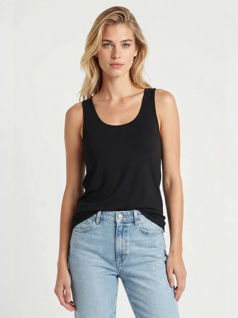 السعادة في إسطنبول ISTANBUL Sleeveless U Collar Viscose Blend Cami 2-Pack Top