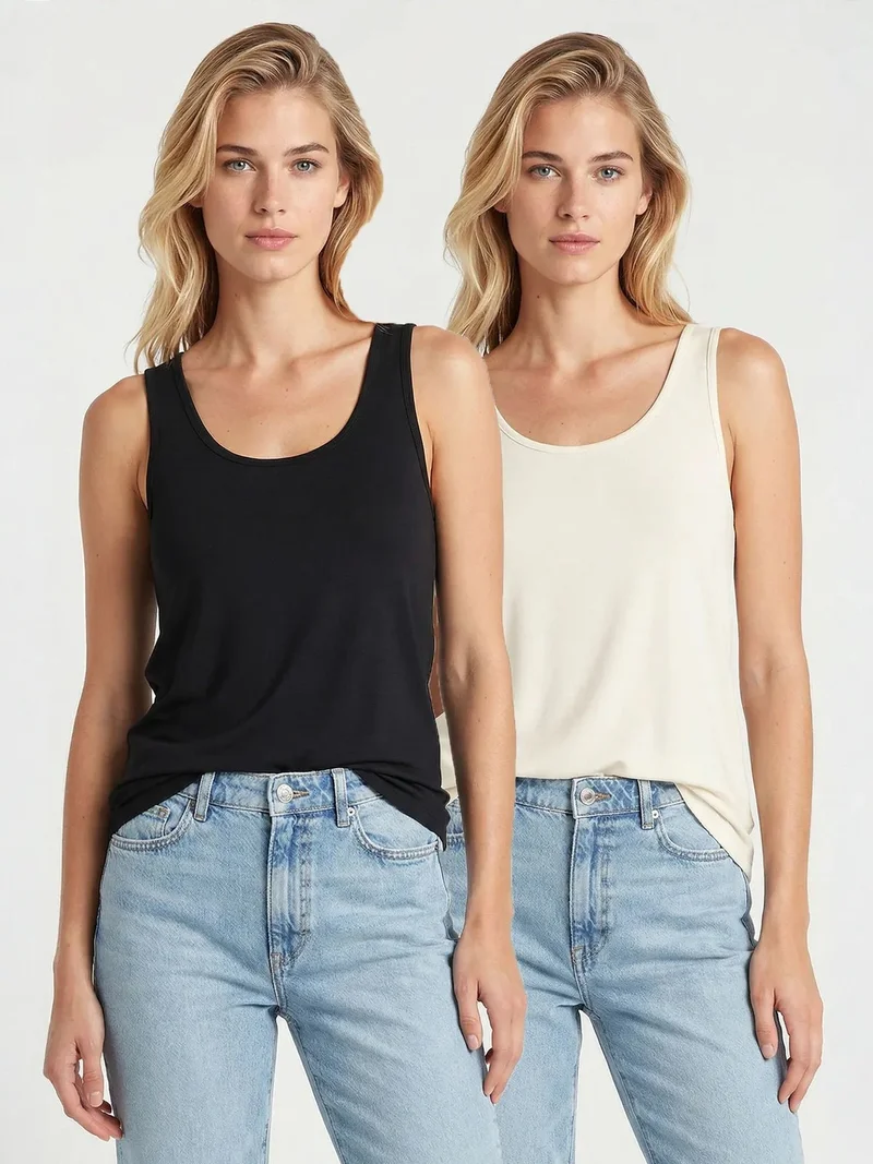 السعادة في إسطنبول ISTANBUL Sleeveless U Collar Viscose Blend Cami 2-Pack Top