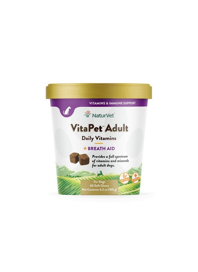 NaturVet - NaturVet VitaPet Adult Daily Vitamins Plus Breath Aid for Adult Dogs, 60 ct Soft Chews, Made in The USA with Globally Source Ingredients - Image 1