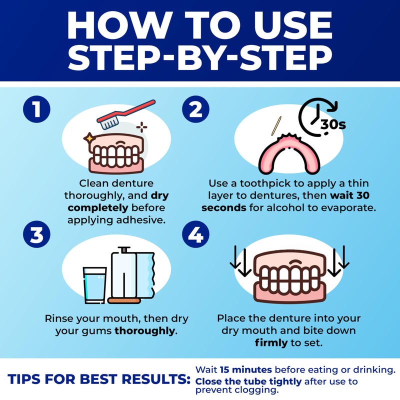 Secure Waterproof Denture Adhesive - Zinc Free - Extra Strong Hold For Upper, Lower or Partials - 1.4 oz - Image 4