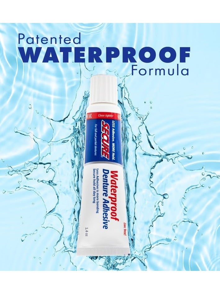 secure Secure Waterproof Denture Adhesive - Zinc Free - Extra Strong Hold For Upper, Lower or Partials - 1.4 oz - Image 2