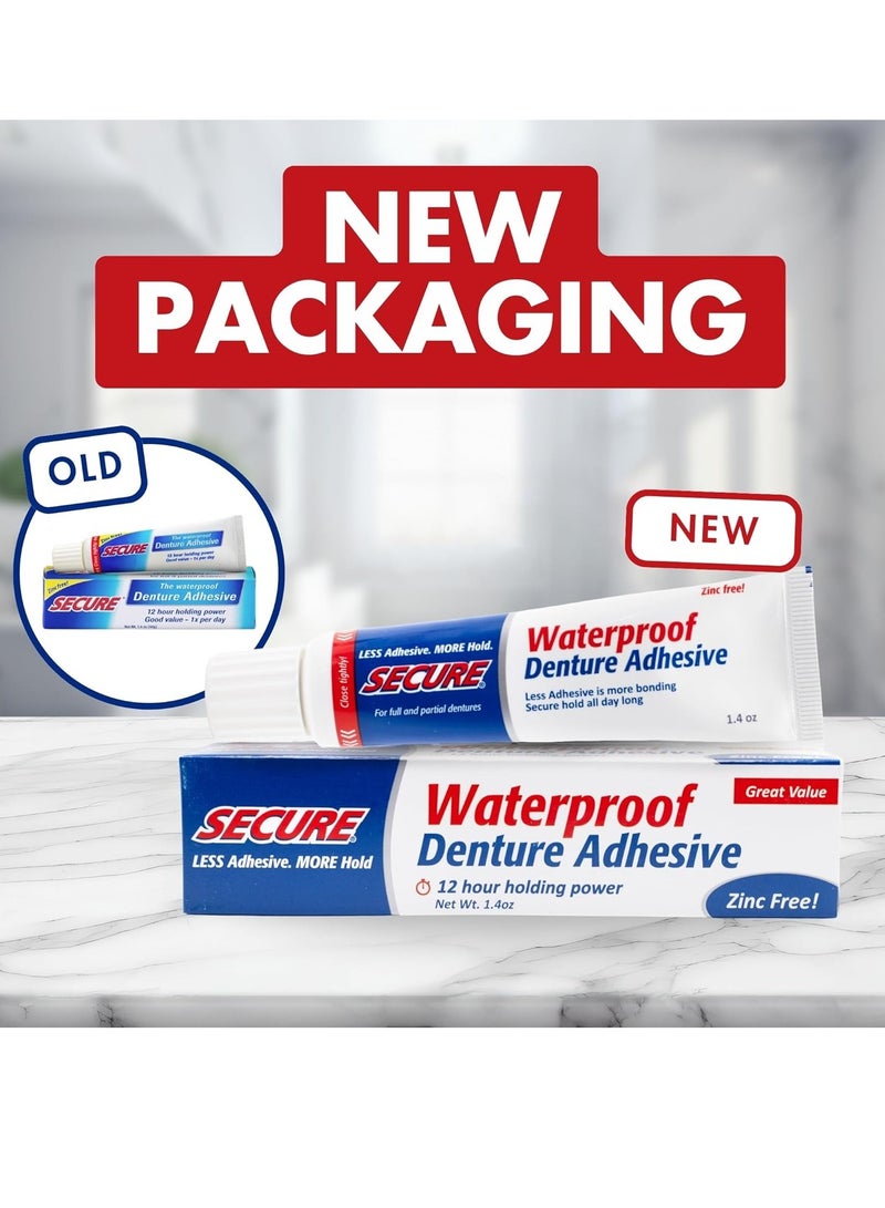secure Secure Waterproof Denture Adhesive - Zinc Free - Extra Strong Hold For Upper, Lower or Partials - 1.4 oz - Image 4