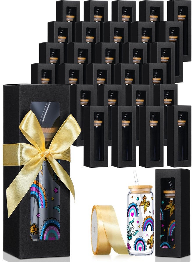 FillTouch 60 Pcs Gift Boxes with Ribbon for Sublimation Glass Exhibition Transparent Tumbler Gift Boxes for 12oz 16oz 20oz Glass Jar Shipping Packaging(Black) - Image 1