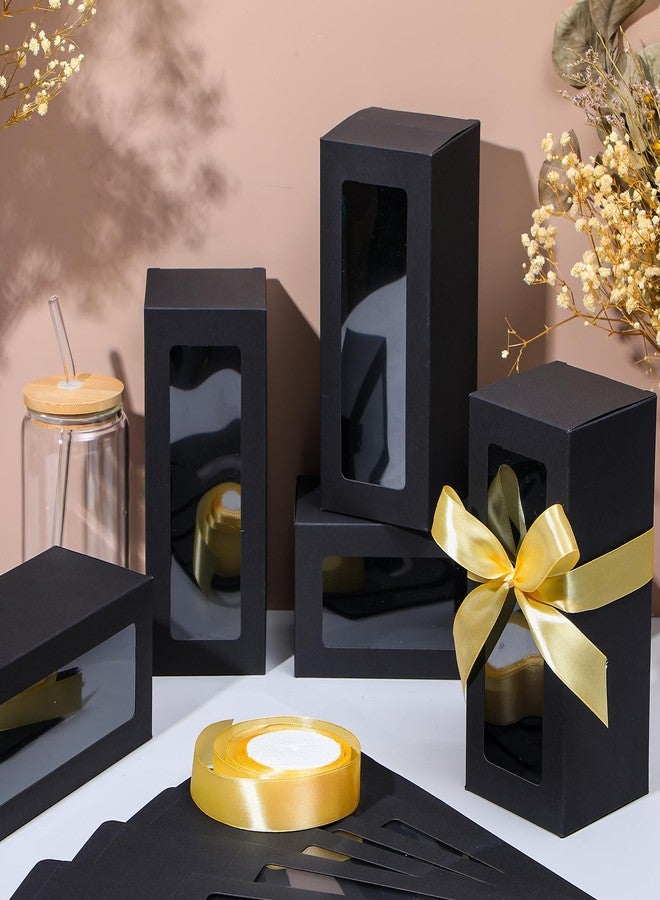 FillTouch 60 Pcs Gift Boxes with Ribbon for Sublimation Glass Exhibition Transparent Tumbler Gift Boxes for 12oz 16oz 20oz Glass Jar Shipping Packaging(Black) - Image 2