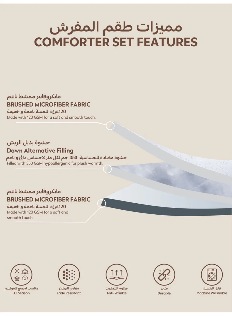 Donetella Bedding Comforter Set King Size, 6-Pcs Bed Set Fits 200x200 Cms -Tufted Embroidery Set-All Season- 350 GSM Brushed Microfiber (طقم مفرش سرير فندقي)