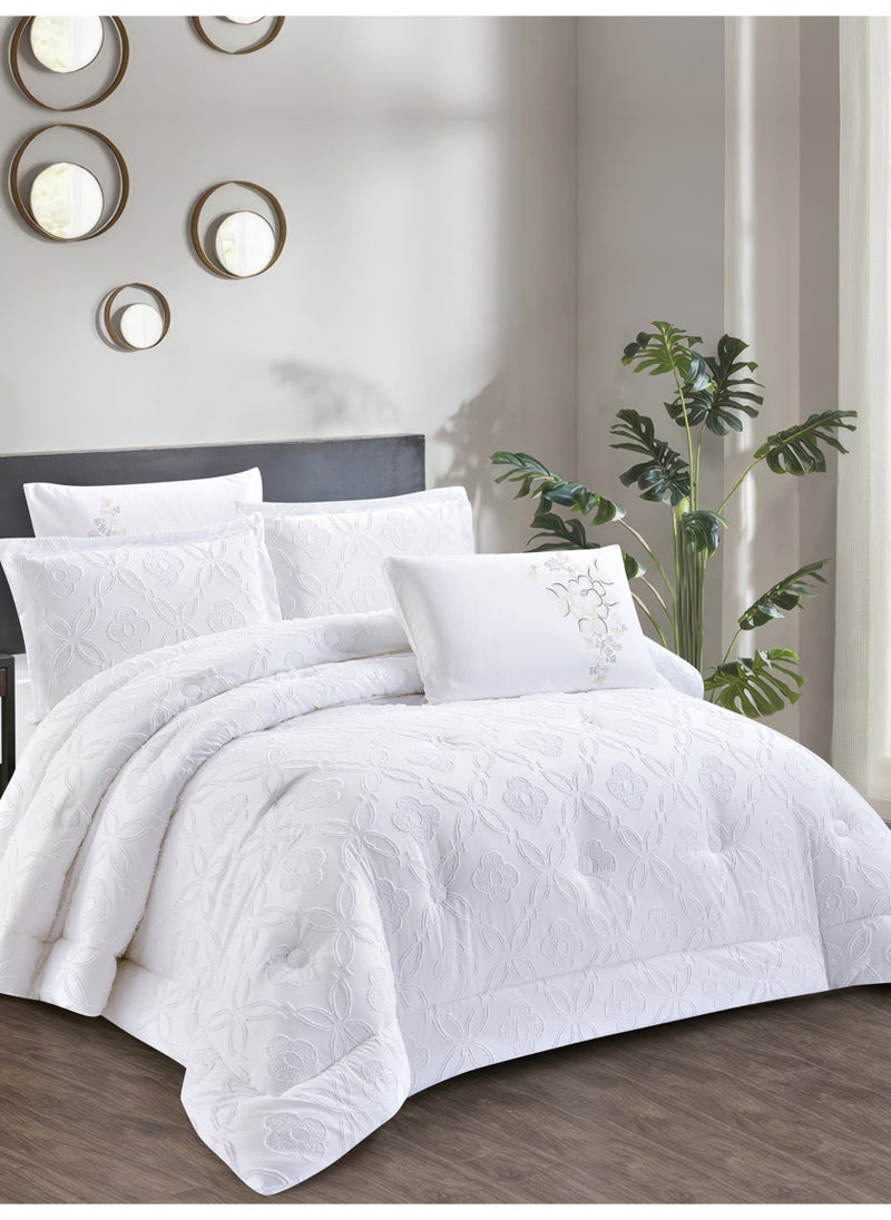 Donetella Bedding Comforter Set King Size, 6-Pcs Bed Set Fits 260x240 Cms -Tufted Embroidery Set-All Season- 350 GSM Brushed Microfiber (طقم مفرش سرير فندقي)  - Image 1