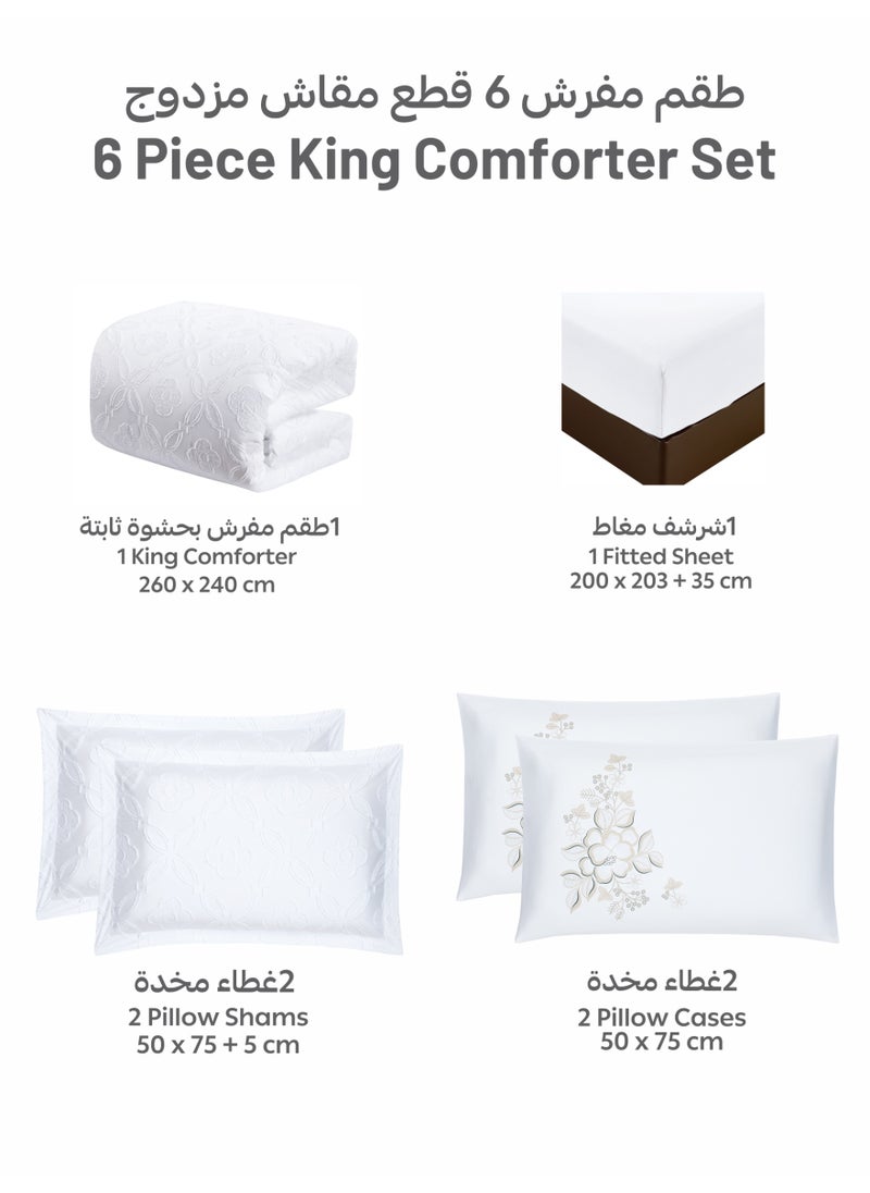 Donetella Bedding Comforter Set King Size, 6-Pcs Bed Set Fits 260x240 Cms -Tufted Embroidery Set-All Season- 350 GSM Brushed Microfiber (طقم مفرش سرير فندقي)  - Image 5