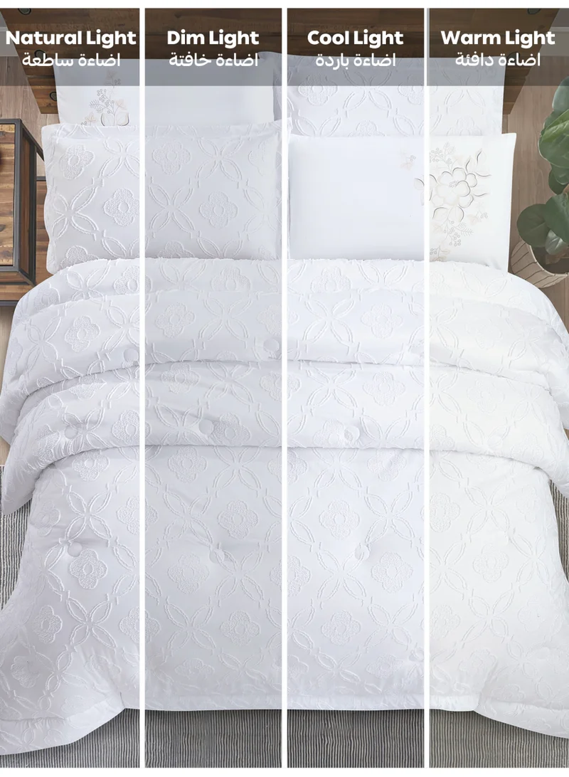 Donetella Bedding Comforter Set King Size, 6-Pcs Bed Set Fits 200x200 Cms -Tufted Embroidery Set-All Season- 350 GSM Brushed Microfiber (طقم مفرش سرير فندقي)