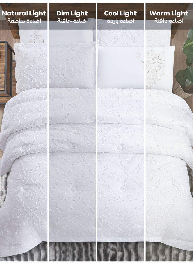 Donetella Bedding Comforter Set King Size, 6-Pcs Bed Set Fits 260x240 Cms -Tufted Embroidery Set-All Season- 350 GSM Brushed Microfiber (طقم مفرش سرير فندقي)  - Image 4
