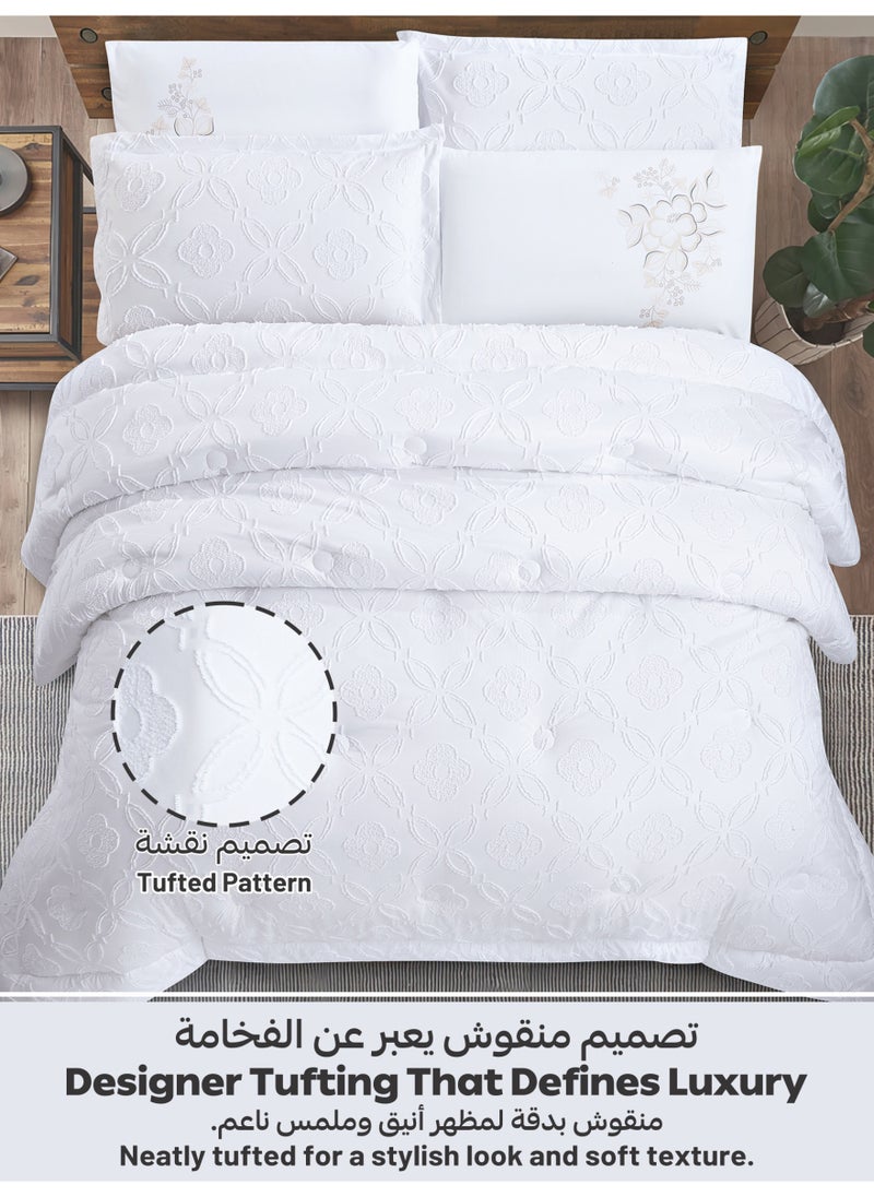 Donetella Bedding Comforter Set King Size, 6-Pcs Bed Set Fits 260x240 Cms -Tufted Embroidery Set-All Season- 350 GSM Brushed Microfiber (طقم مفرش سرير فندقي)  - Image 3
