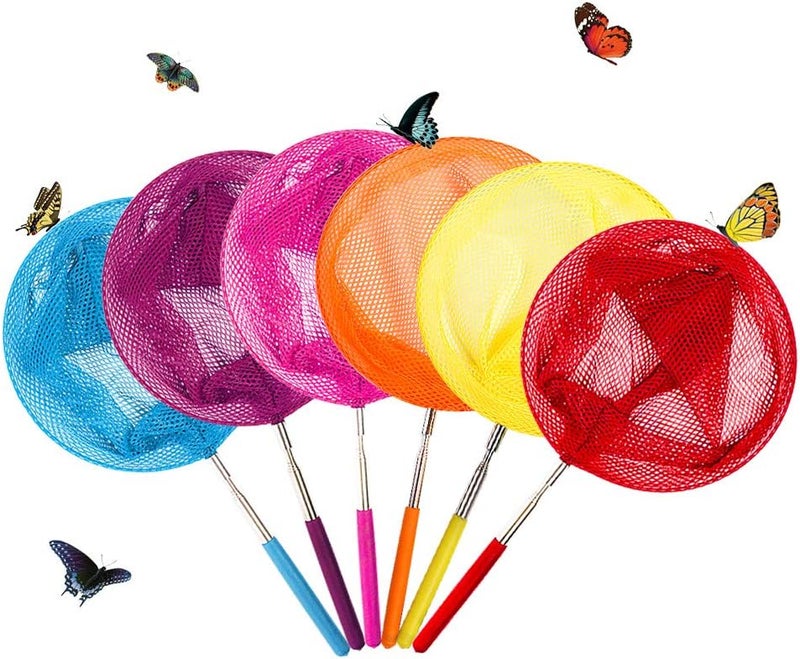 TSYAN Telescopic Butterfly Net, Perfect for Catching Bugs Insect Small Fish,Outdoor Tools Colorful Extendable up to 34" for Kids (6Pack) - Image 1